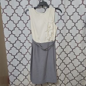 Cato Cream and Gray Ruffle Midi Dress